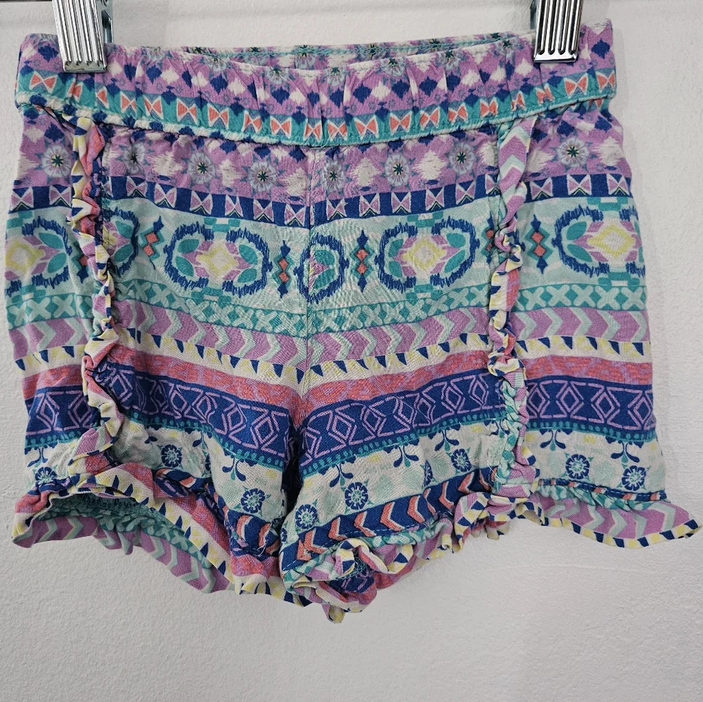 365 Kids from Garanimals Girls Purple Teal Tribal Print Ruffle‎ Shorts Size 4
